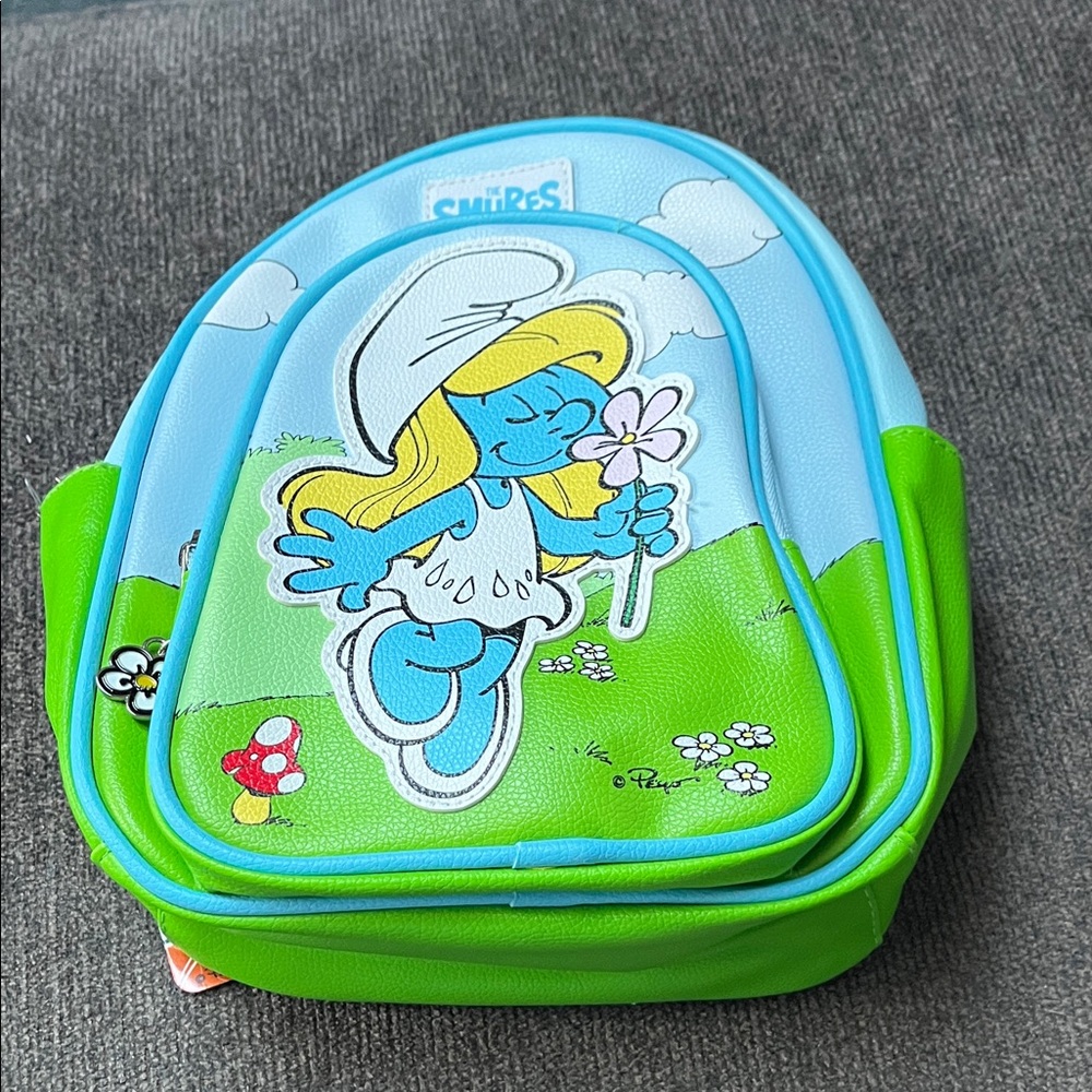 NWT Smurfs Blue and Green Backpack Purse